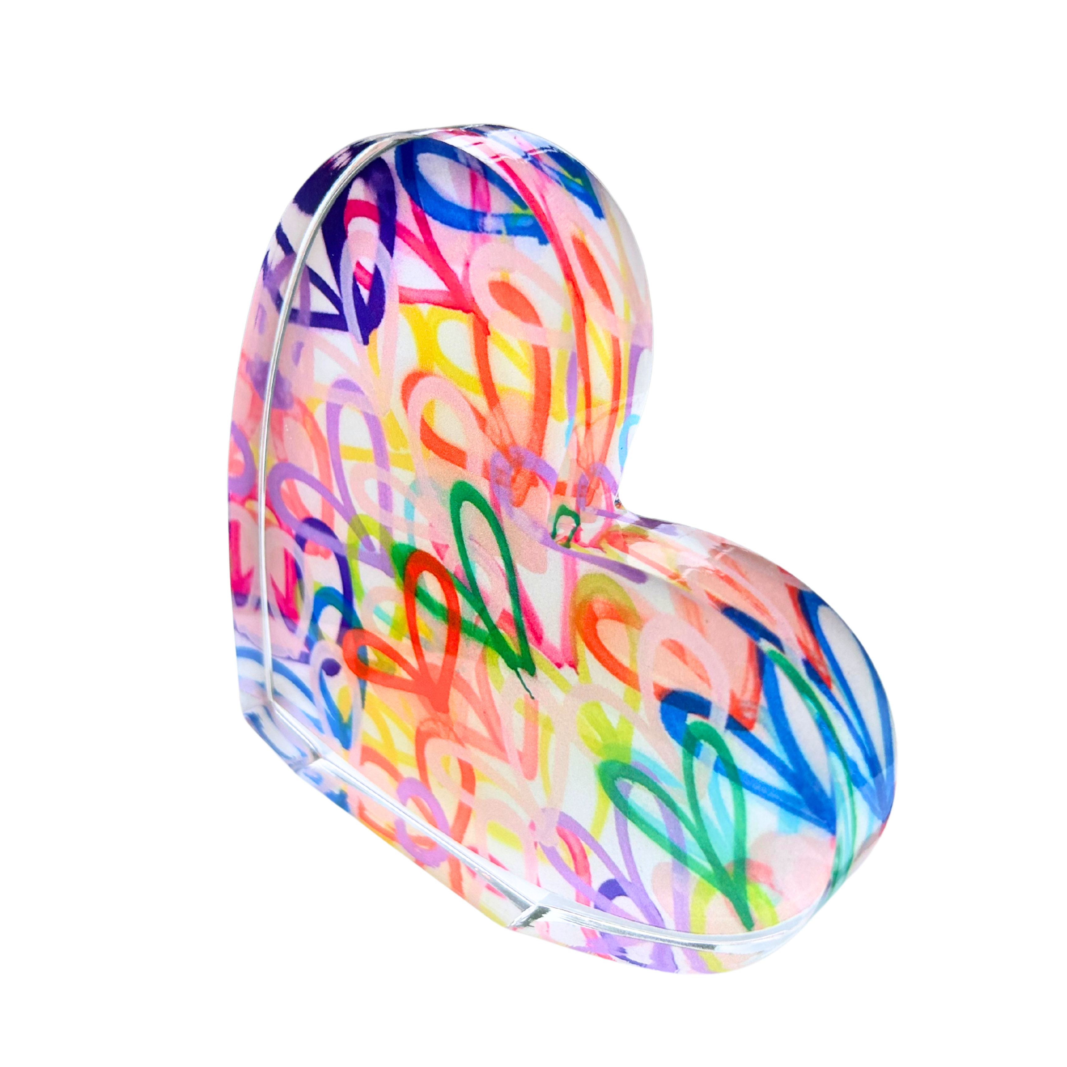 MK Decker Designs - Wholesale Decorative Tabletop Object - “Sideways Heart with Hearts” Acrylic Shelfie1