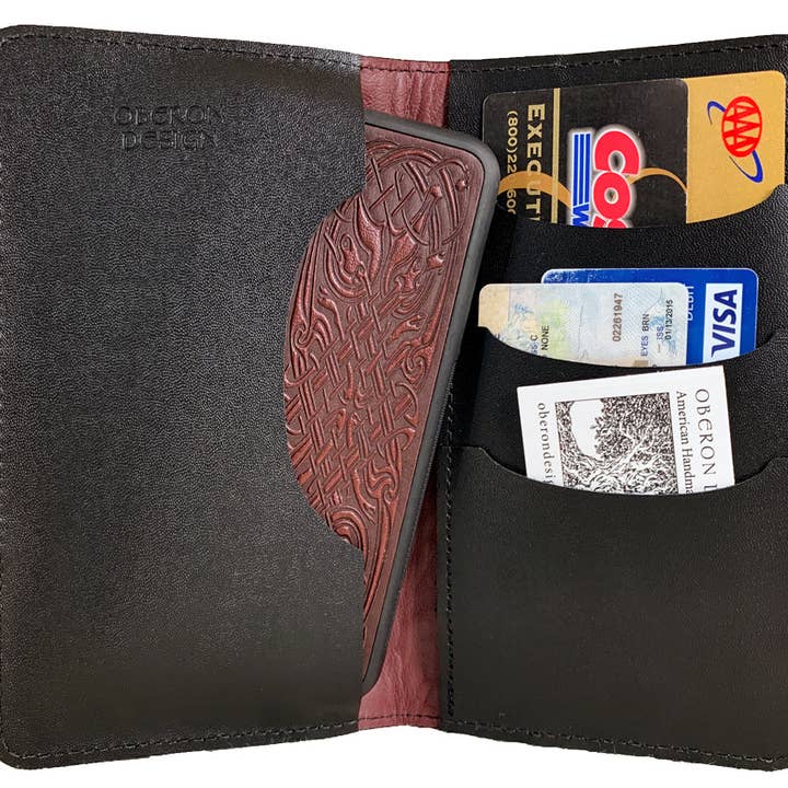 Oberon Design - Wholesale Phone Wallet - Unisex - Large Leather Smartphone Wallet - Celtic Hounds