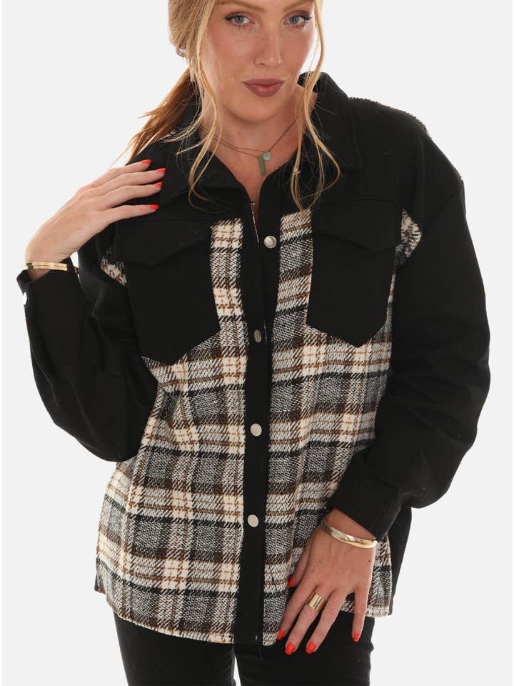 Shoreline Wear. INC - Wholesale Denim Jacket - Women's - Denim Jacket with Plaid Inset (PLUS)