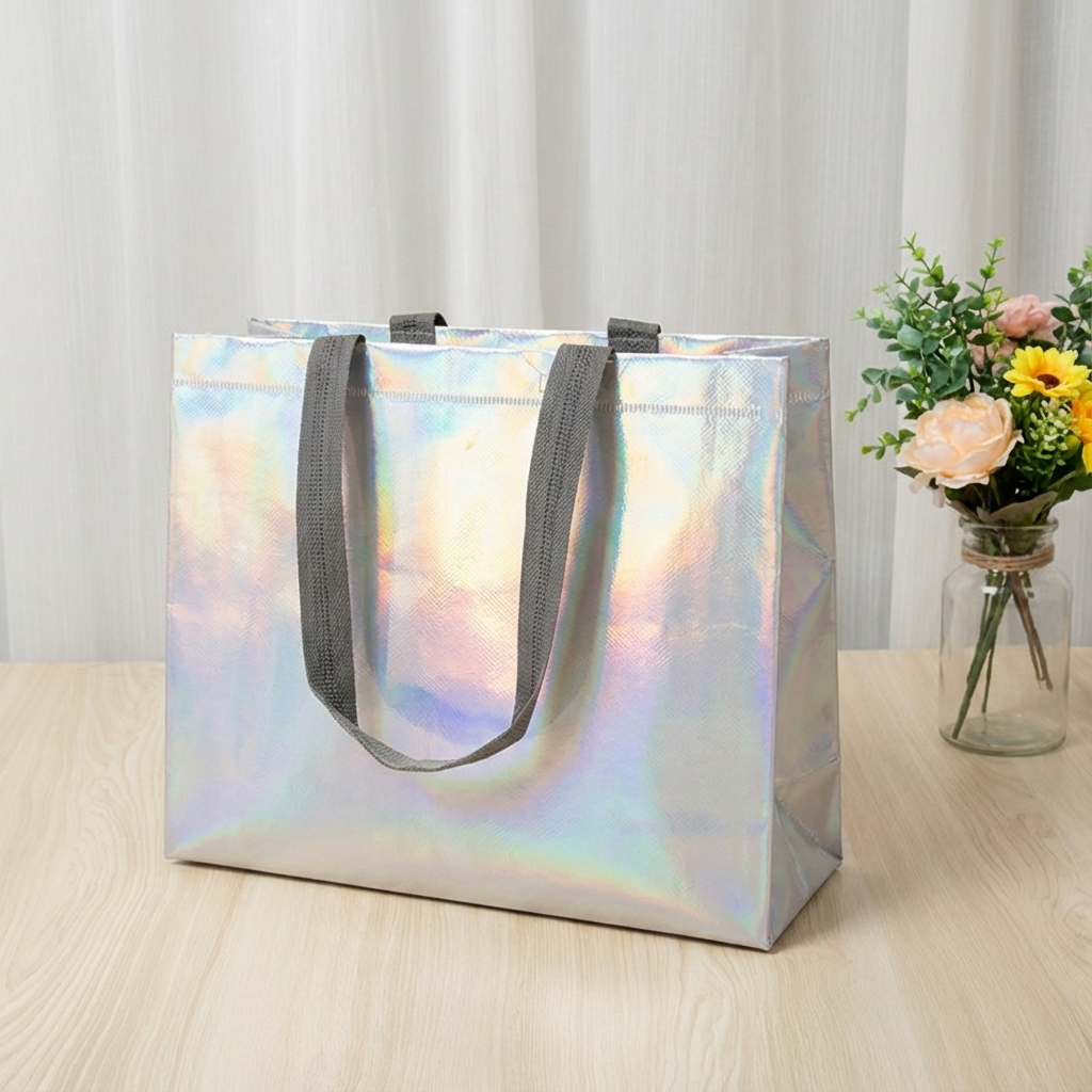 ByHome – wholesale Gift bag – 50pcs, 4 Sizes Iridescent Holographic Non-woven Gift Bag1
