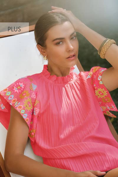 Oddi - Vendita all'ingrosso Camicetta - Donna - Top con maniche a balze ricamate Plus4