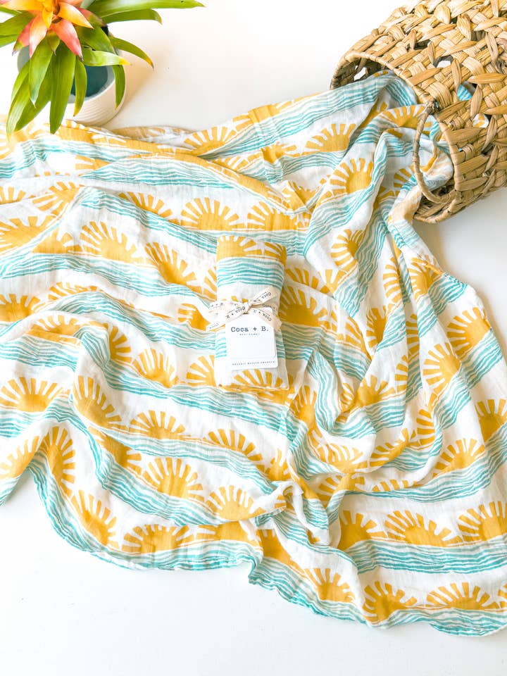 Coca + B.™ - Wholesale Milestone Blanket - Kids & Baby - Sun + Wave Organic Baby Swaddle | Surfer Nursery Decor10