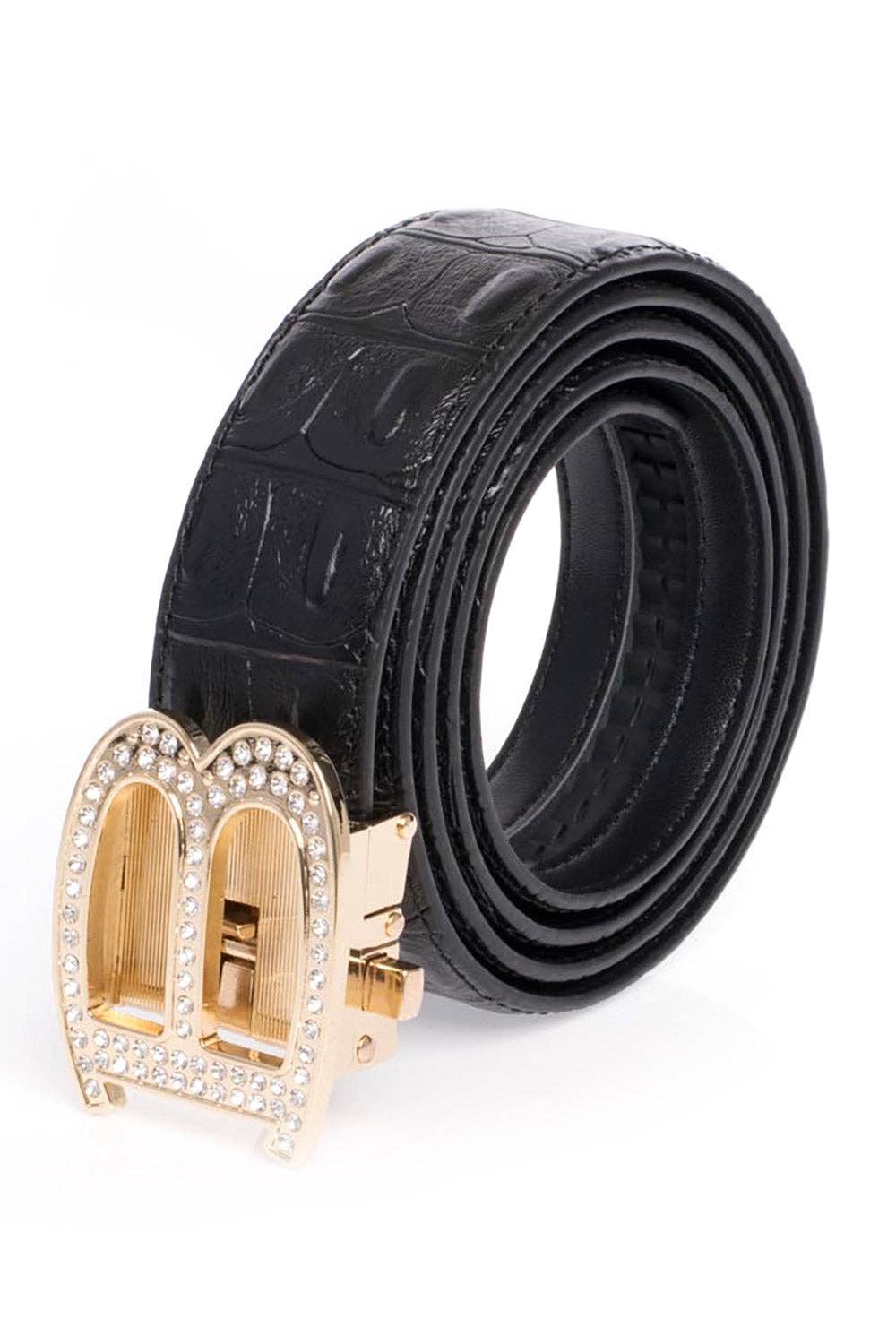 BARABAS – wholesale Belt – Men's – Men's Rhinestone B Letter Buckle Leather Belt BK81031