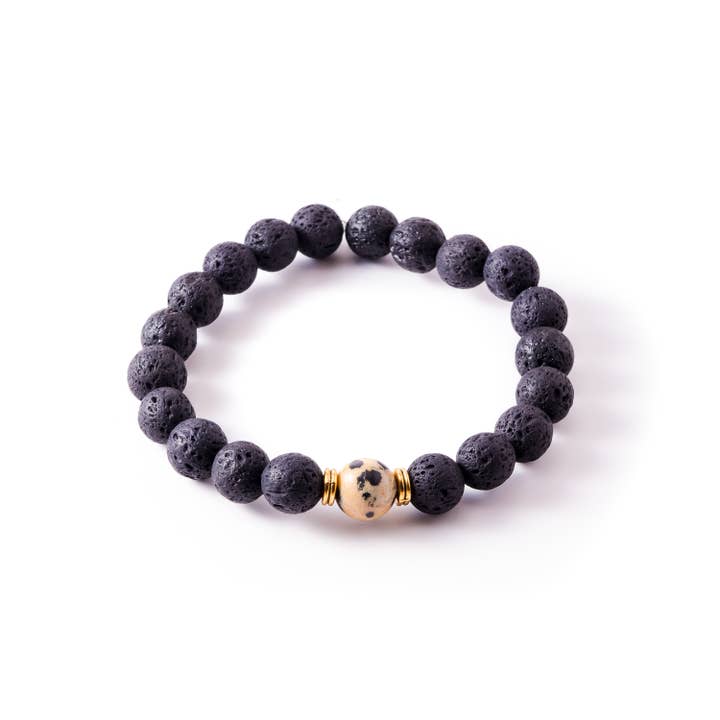 Dalmatian Jasper Accent Lava Stone Beaded Bracelet for wholesale by Arm Candy