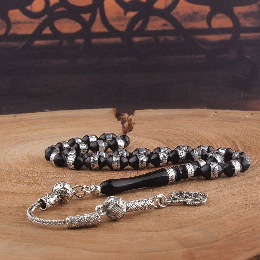Aladdin - Wholesale Prayer Beads Necklace - Tesbihevim | Kuka Wood Tasbih with Wrapped Metal Tassel2