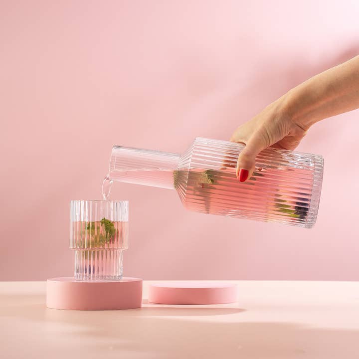 JoyJolt - Wholesale Decanter - JoyJolt Elle Fluted Bedside Carafe Decanter Set with Glass1