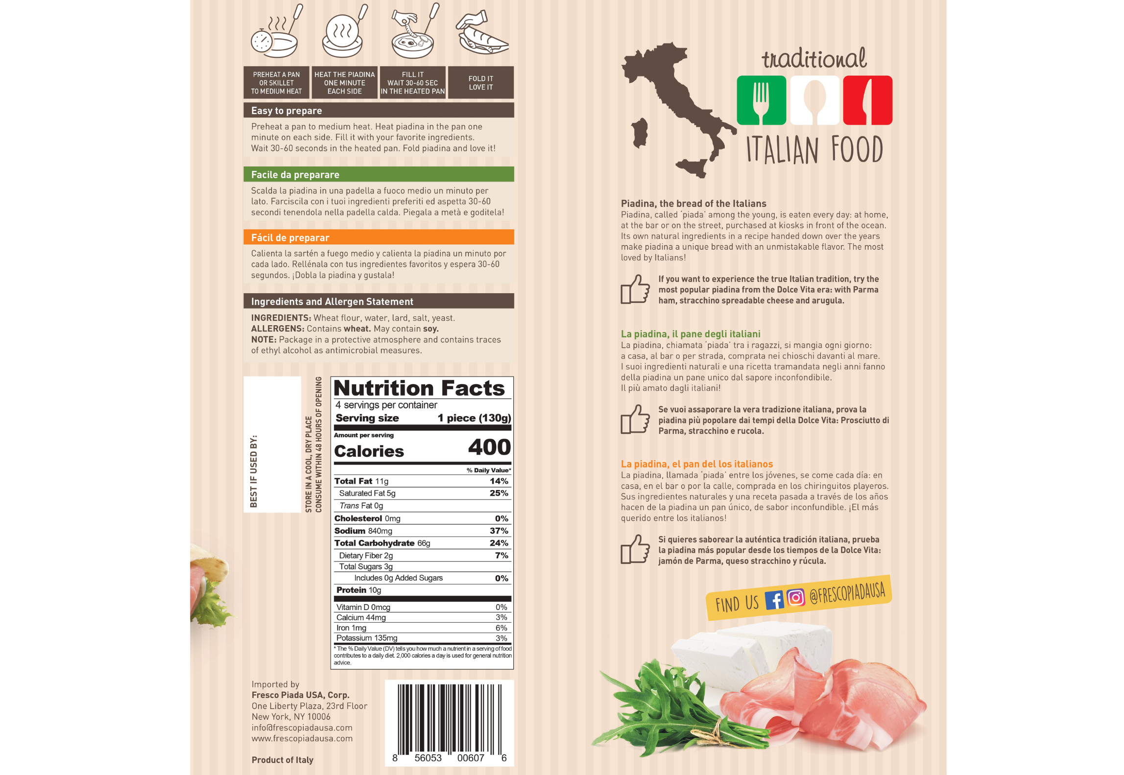 Fresco Piada USA - Wholesale Bread/Tortilla - Italian Flatbread Piadina | Traditional | No Preservatives1