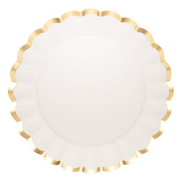 Sophistiplate - Wholesale Charger Plate - Scalloped Charger Plate Gold & White, 8 pkg