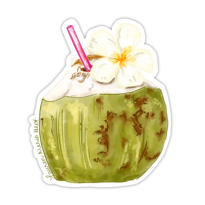 Hispanic Collection, Floral Jugo de Coco - vinyl sticker for wholesale by Juniberry Art Co