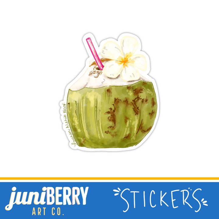 Hispanic Collection, Floral Jugo de Coco - vinyl sticker for wholesale by Juniberry Art Co
