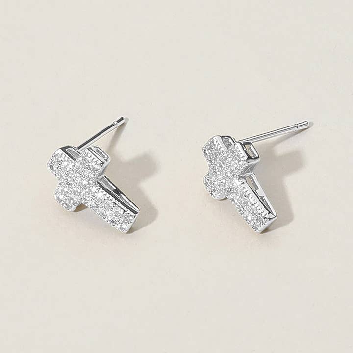 Sensibling Corp. - Wholesale Knopjes/oorstekers - CZ stenen geplaveide oorbellen met kruis3