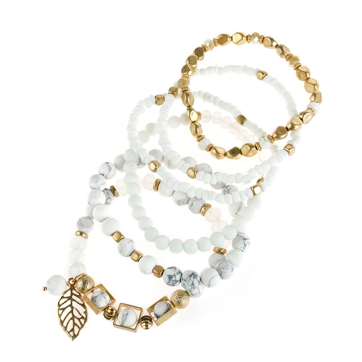 MYS Wholesale Inc - Wholesale Charm/Dangle Bracelet - Natural Stone Mixed Beads Leaf Charm Bracelet10