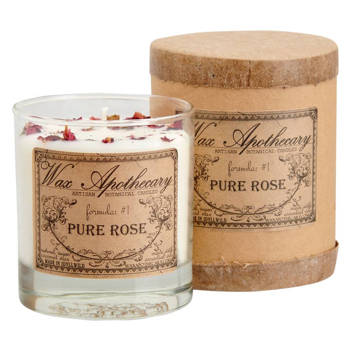 Wax Apothecary - Wholesale Jar/Filled Candle - Rose Botanical Candle in 7oz Scotch Glass7
