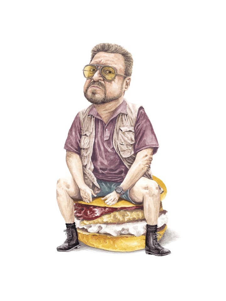 John Goodman - El gran Lebowski - Impresión en acuarela para venta al por mayor de Celebs on Sandwiches