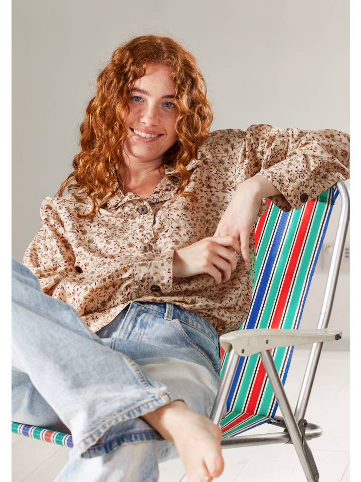 Namaste - Vente Chemise à col boutonné – femme - Chemise oversize à manches longues en sari recyclé1