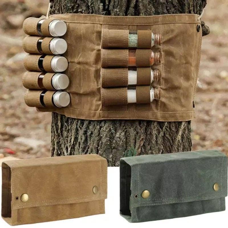 VIGOR - Vente Sets de voyage - Trousse à épices de voyage en toile cirée imperméable Sac de rangement pour bouteilles d'assaisonnement Ustensiles de camping en plein air Porte-épices de voyage Bushcraft (lot de 10)4