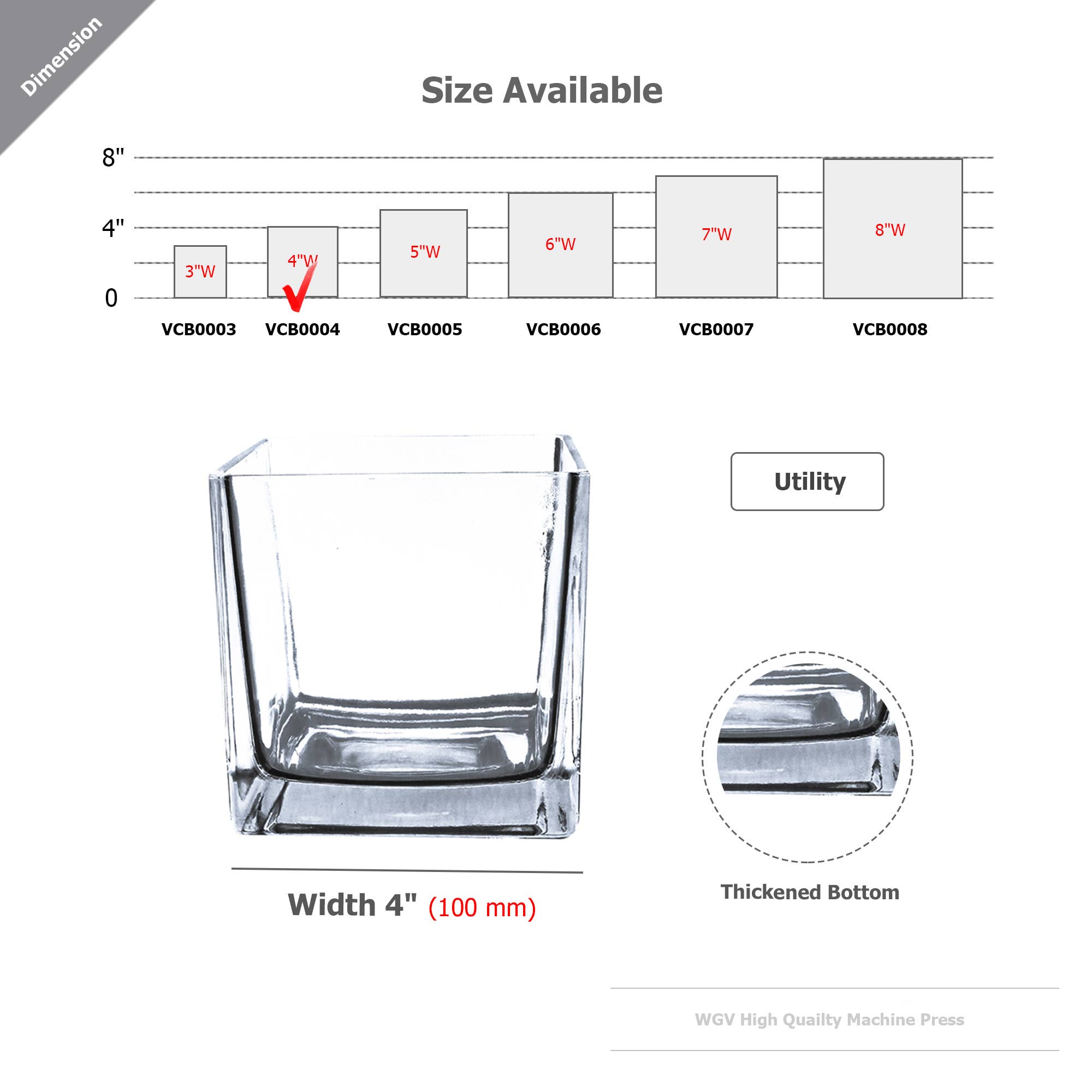 WGV International - Wholesale Candle Holder - WGV Everyday Clear Cube Glass Candle Holder / Vase - 4"H1