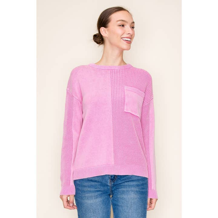 STACCATO - Wholesale Knit Sweater - Women's - TEXTURED DETAIL CHEST POCKET CREW NECK LONG SLEEVE PULLOVER