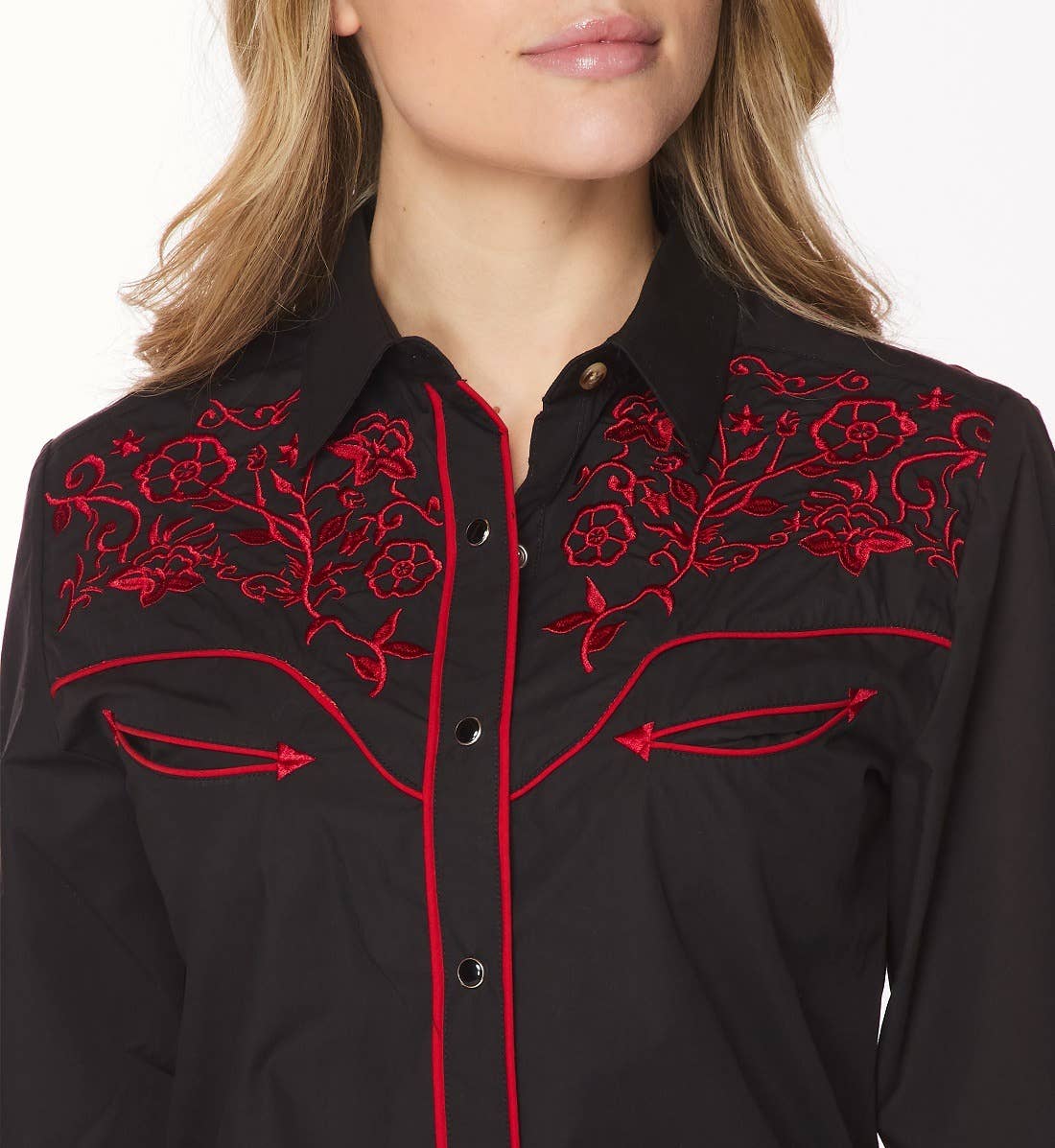 Rodeo Clothing - Vente Chemise à col boutonné – femme - Robe brodée à manches longues d'inspiration western pour femmes25