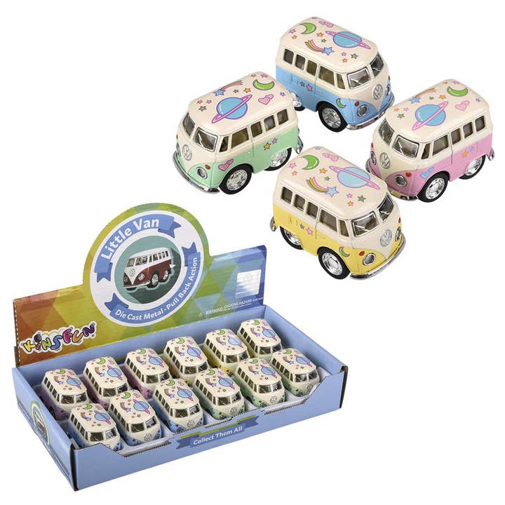 2" Diecast Pull Back VW Mini Pastel Flower Power Bus for wholesale by The Toy Network