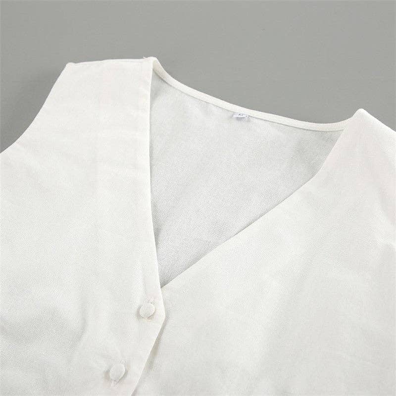 BLANCO Conjunto de blazer sin mangas y pantalones de mezcla de lino blanco de venta al por mayor en Faire7