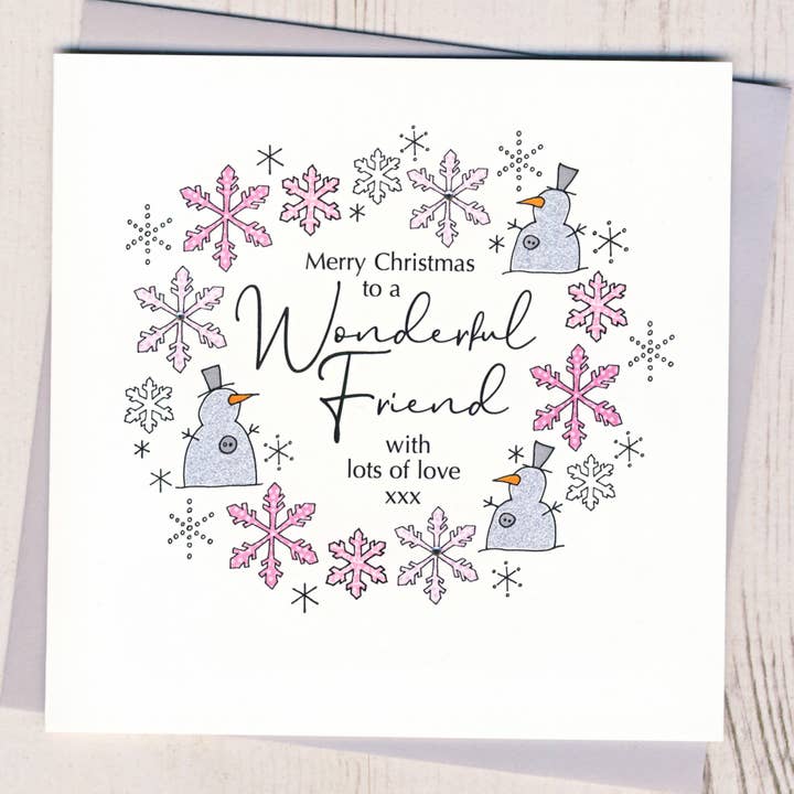 Merry Christmas To A Wonderful Friend Card for wholesale by Eggbert & Daisy