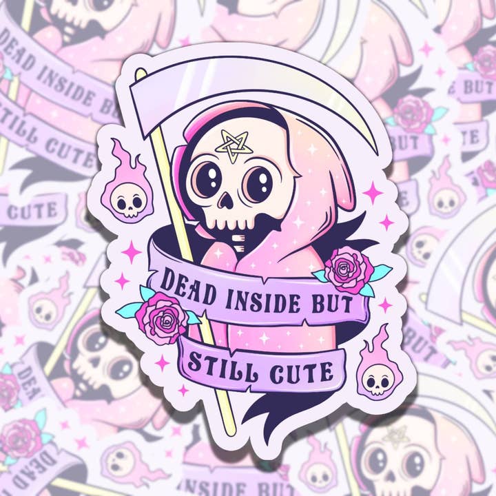 Autocollant en vinyle Squelette Violet - Design Effrayant Mort à l'Intérieur pour la vente par Sticky Sadness Designs