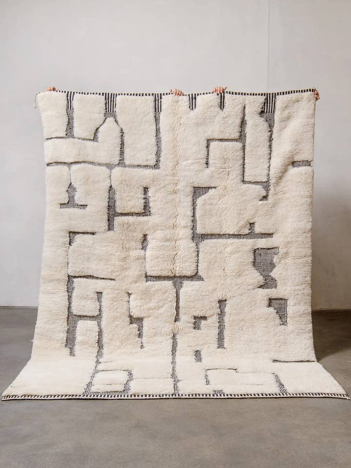 Hand tufted White & Black Moroccan Rug, Shag rug, Area rug for wholesale by BerberNest