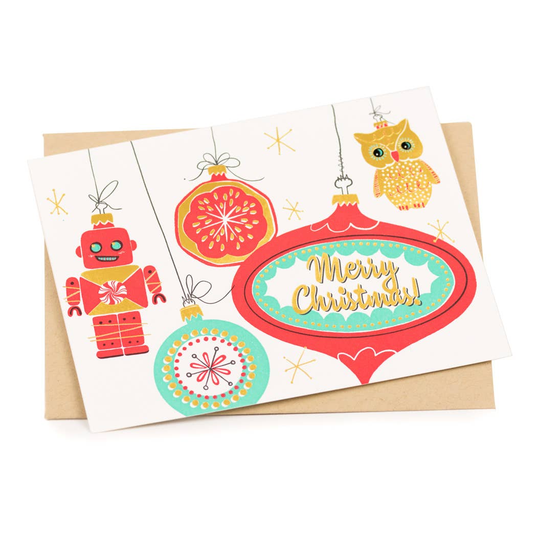 Porchlight Press Letterpress – Engroshandel Julekort – Vintage ferie retro ornamenter kort5