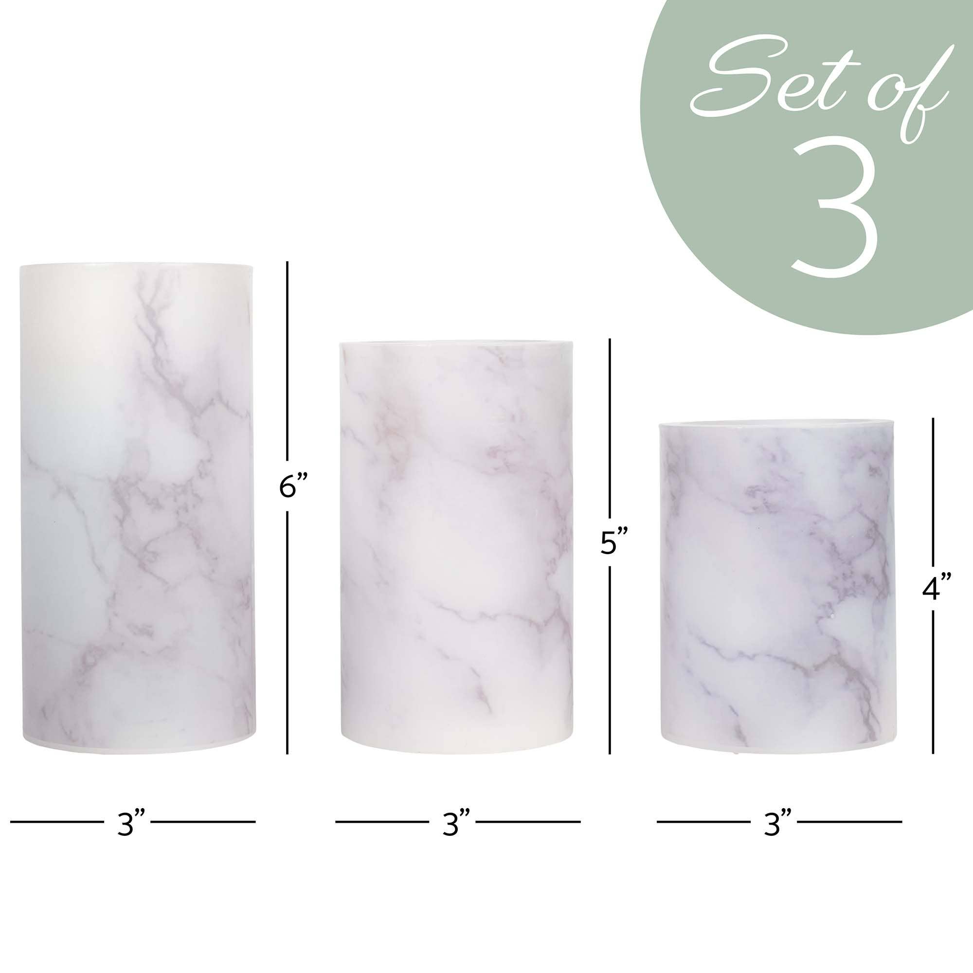 EAST AVENUE – wholesale Flameless candle – Marbled White and Gray 6 inch Flameless Candles Set of 31