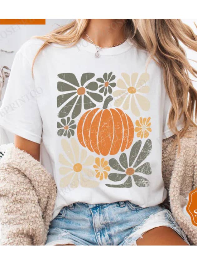 Eleven Fashion - Vendita all'ingrosso Maglietta stampata - Unisex - Camicia Boho Floral Pumpkin