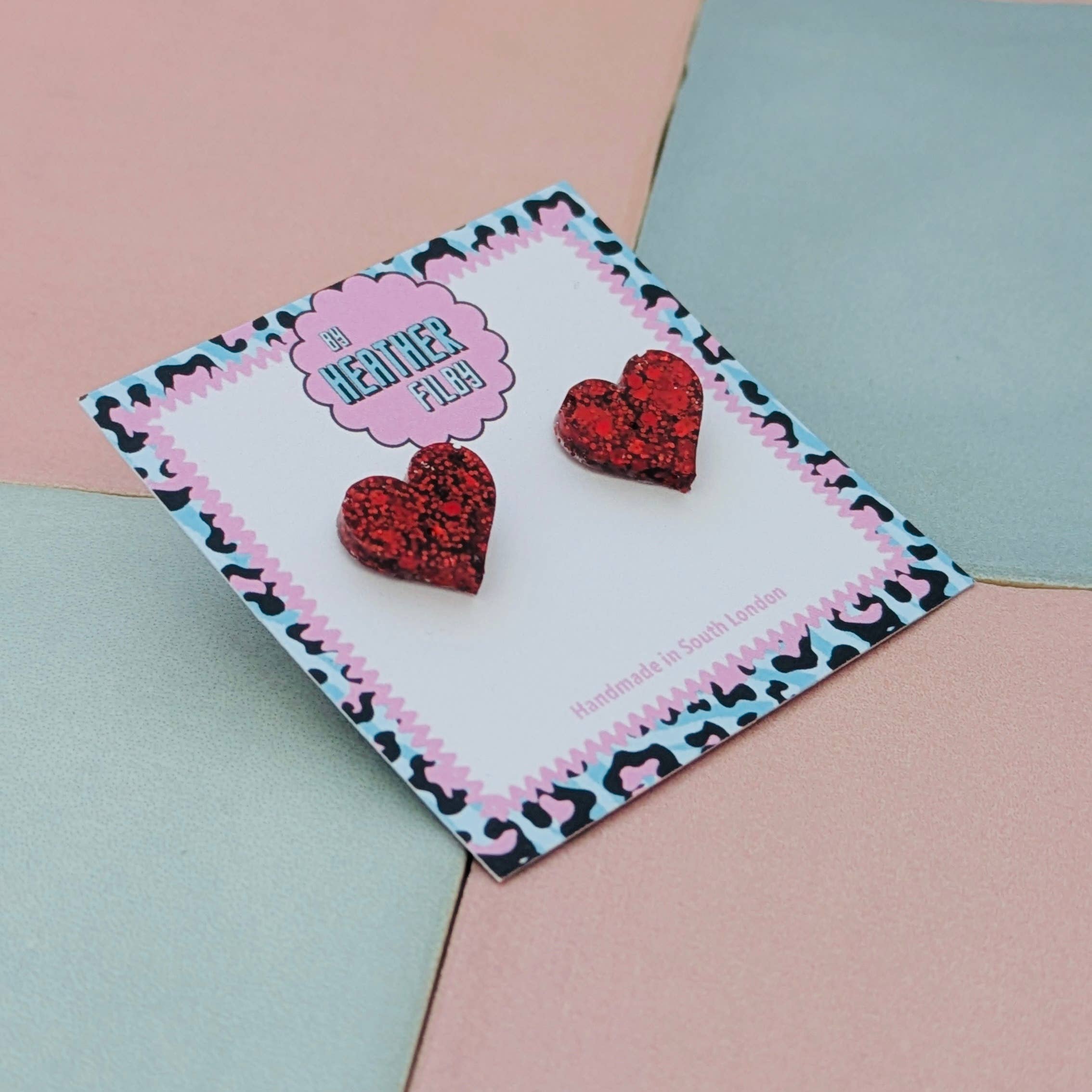 By Heather Filby – wholesale Stud/post earrings – Heart Stud Glitter Earrings (MORE COLOURS) - Best Seller5