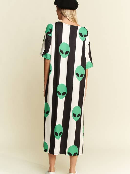 Svart ALIEN PRINT MIDI-KLÄNNING för wholesale på Faire