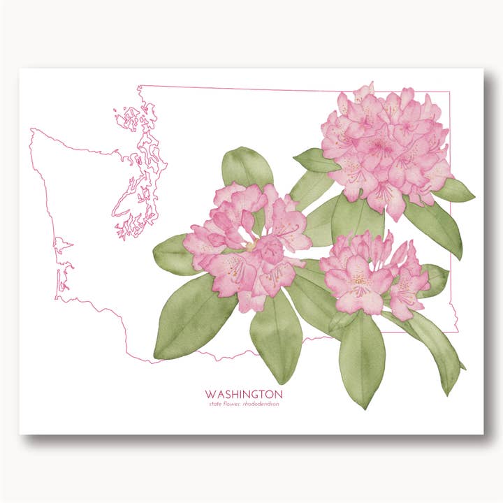 Washington State Print Rhododendrons Watercolor for wholesale by Sophie Tivona Paper