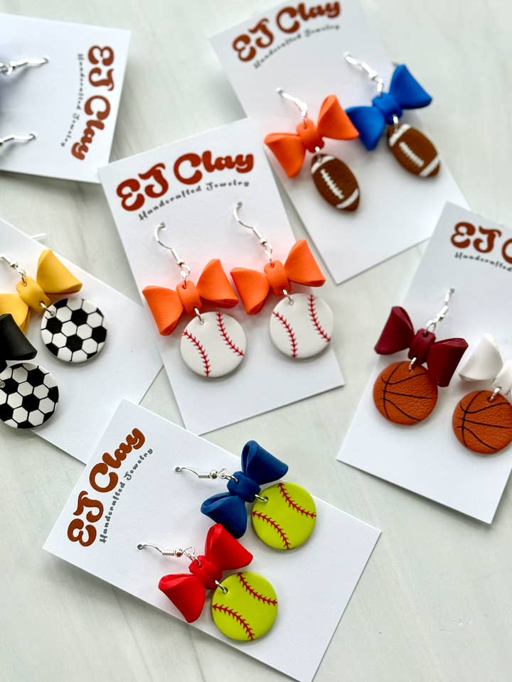 Choose your Sport Bow Dangles - Basketball, Baseball, etc. for wholesale by EJ Clay Co