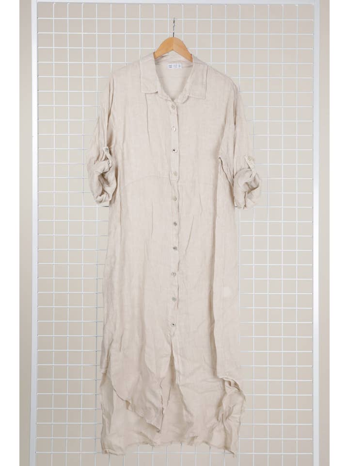 la maison des fibres naturelles - Wholesale Button Down Shirt - Women's - Long shirt dress 68036 100% LINEN