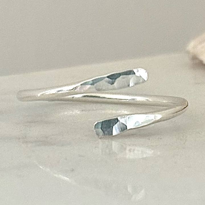Hammered adjustable ring for women, sterling silver for wholesale by Verve Jewellery