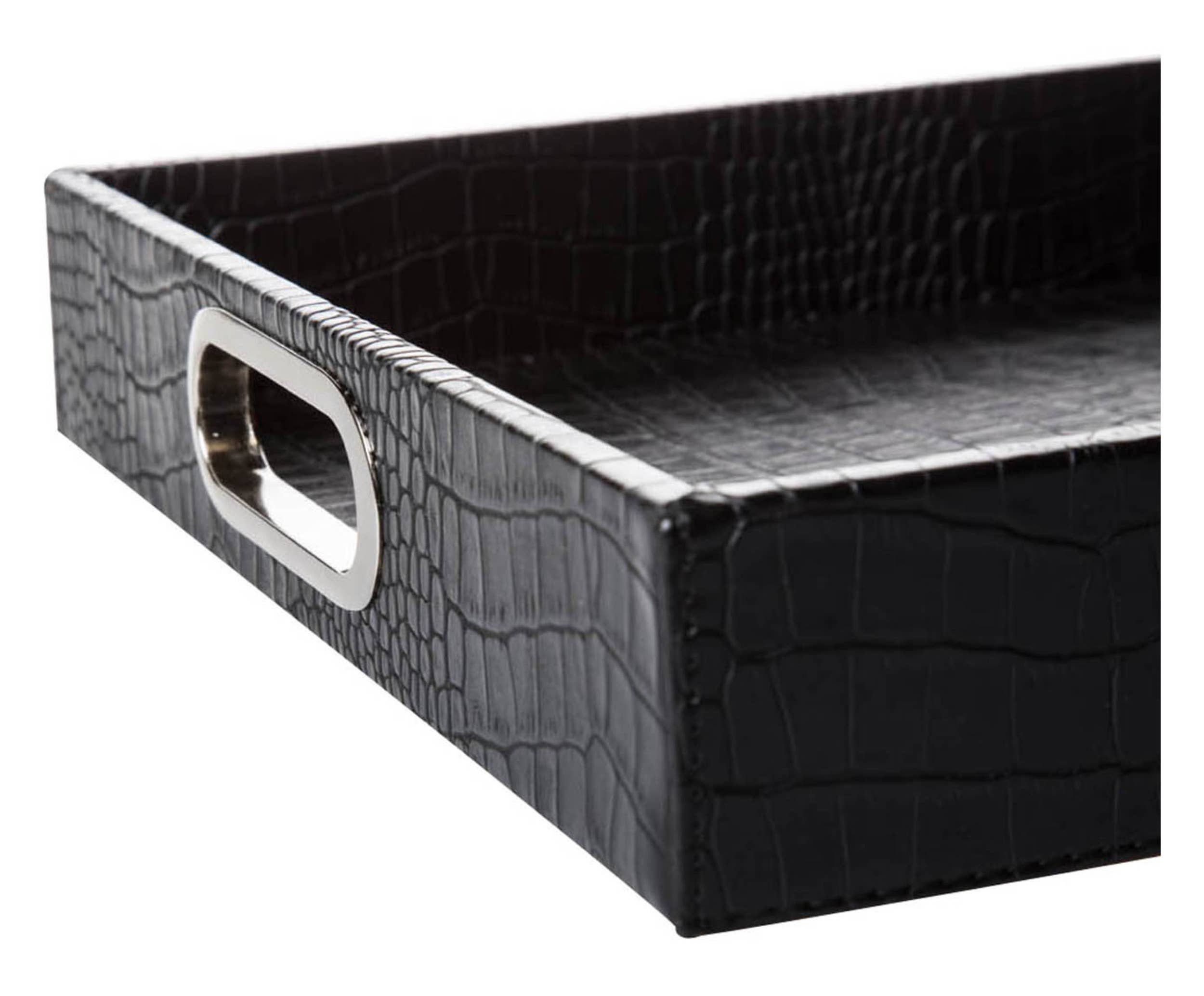 Signature Home Collection GmbH - Wholesale Decorative Tray - Rectangular tray with handles crocodile leather black artificial leather2