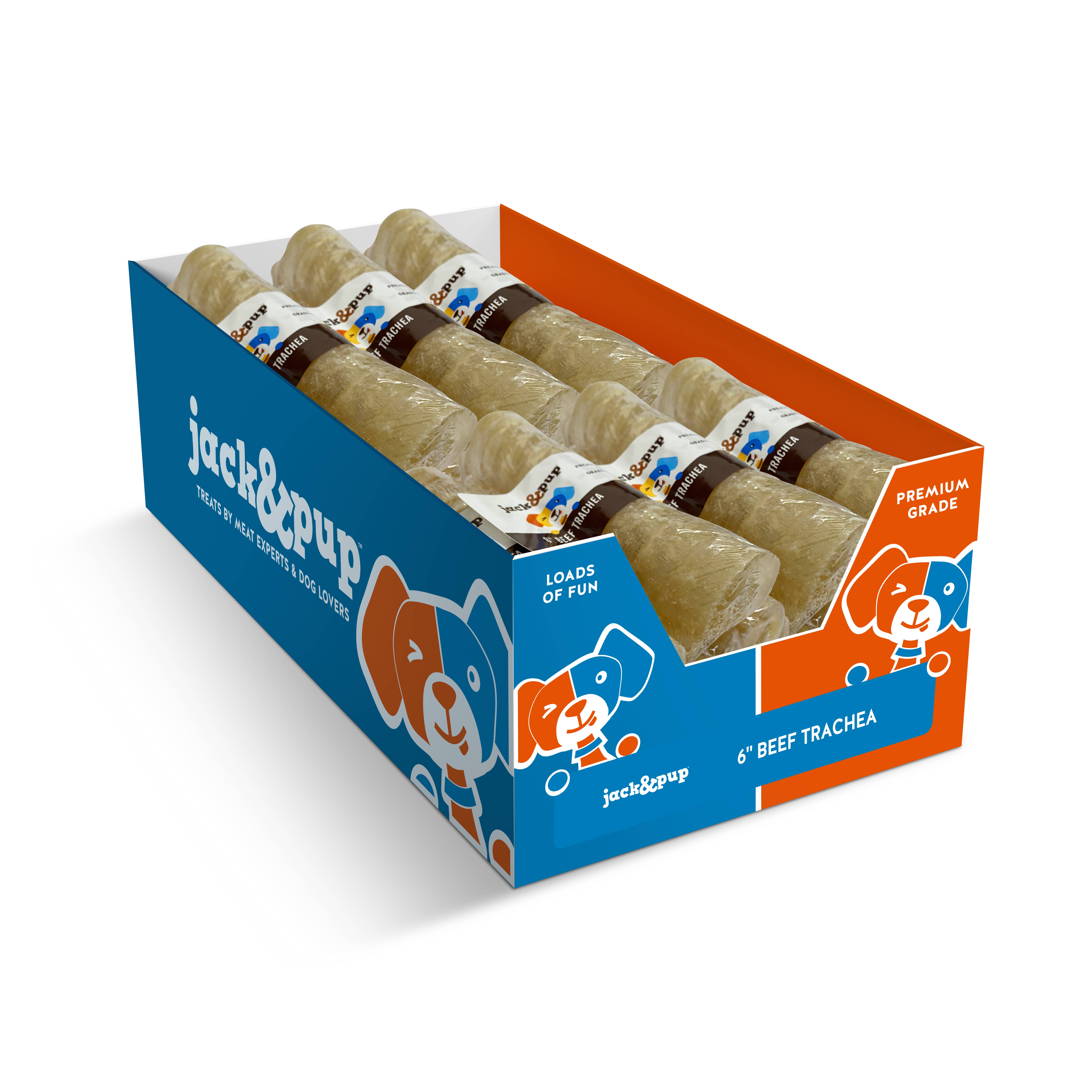 J&C PET SUPPLY LLC - Wholesale Pet Treats - Dog - 6 Inch Beef Trachea With Display Jack&pup Dog Treats