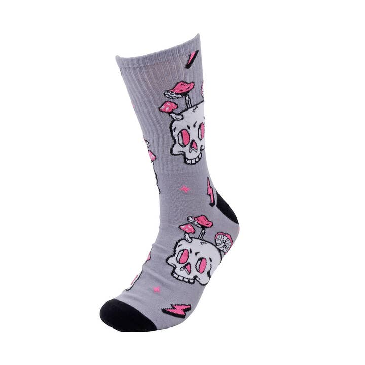Selini New York - Wholesale Socks - Men's - Men's Skull Mushroom Novelty Socks-NVPS2037-GRY