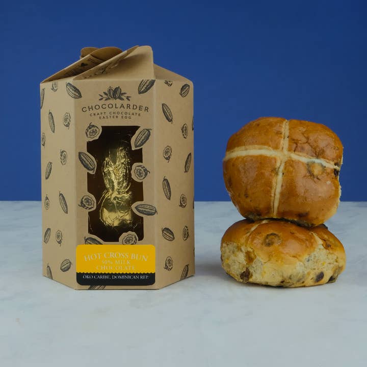 Hot Cross Bun 50% Milk Small Easter Egg for wholesale by Chocolarder