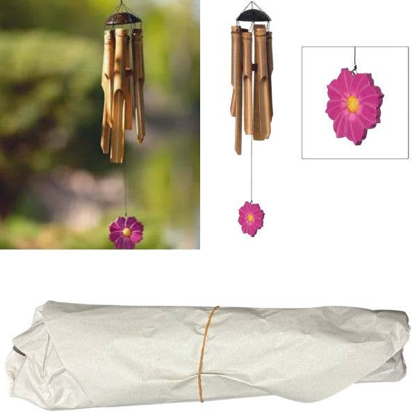 St. Louis Wholesale LLC - Wholesale Wind Chime - 24" Bamboo Wind Chimes - The Pink COSMOS Flower - WoodstockÂ