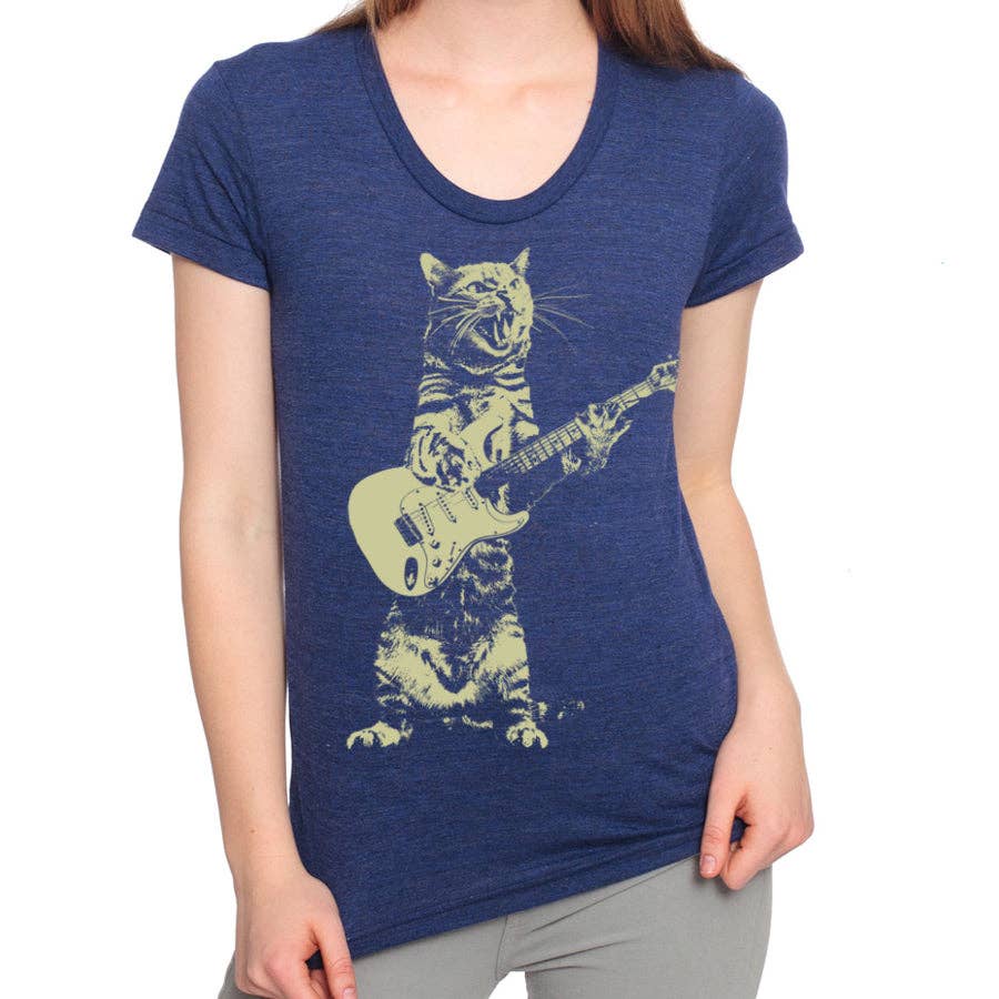 MISSION THREAD CLOTHING - Wholesale Screen Printed T-Shirt - Women's - Cat playing guitar0