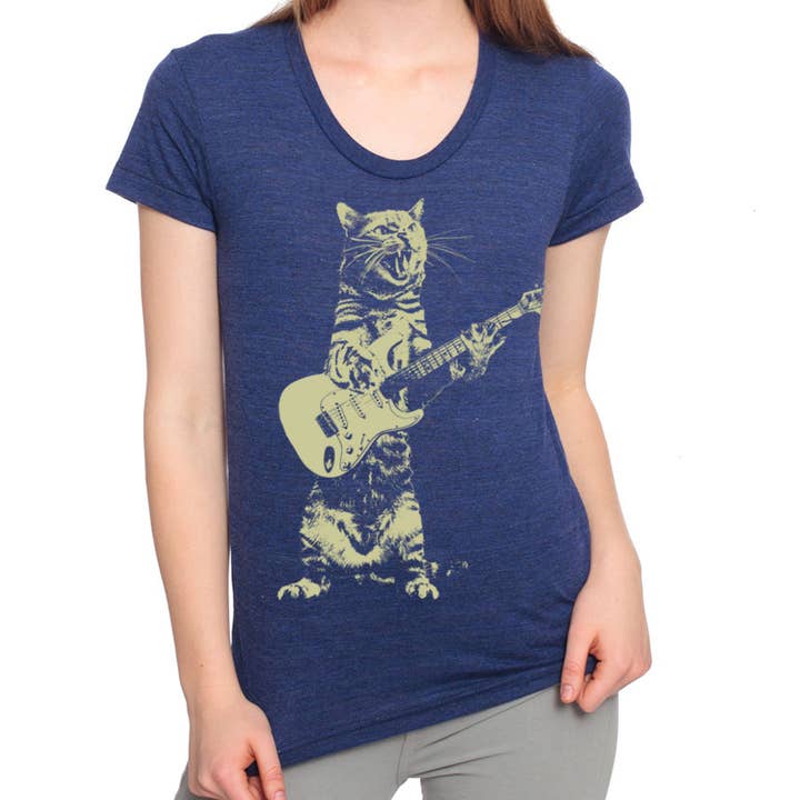 MISSION THREAD CLOTHING - Wholesale Screen Printed T-Shirt - Women's - Cat playing guitar