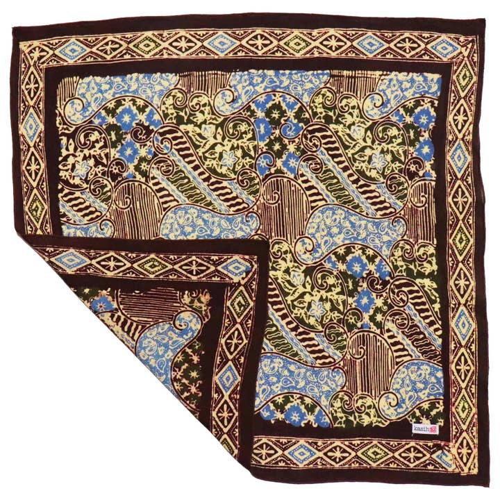 Hand Dyed Batik Bandana, 100% Soft Cotton, Earth and Sky, Brown, Blue, Yellow for wholesale by Kasih Co-op