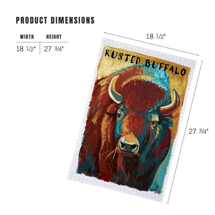 Lantern Press - Wholesale Puzzle - Adult - 1000 PIECE PUZZLE Rusted Buffalo, Bison, Vivid4