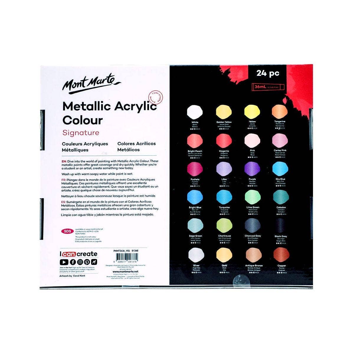 Mont Marte Usa, Inc. - Wholesale Paint Set - Metallic Acrylic Color Paint Set Signature 24pcx36ml (1.2oz)2