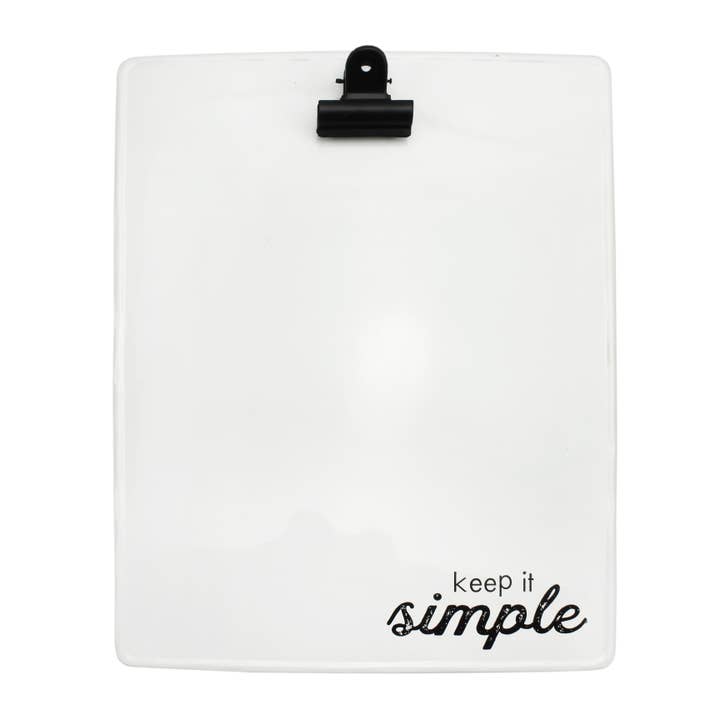 AuldHome Design White Enamelware Clipboard (Keep It Simple) for wholesale by Kurated Korner