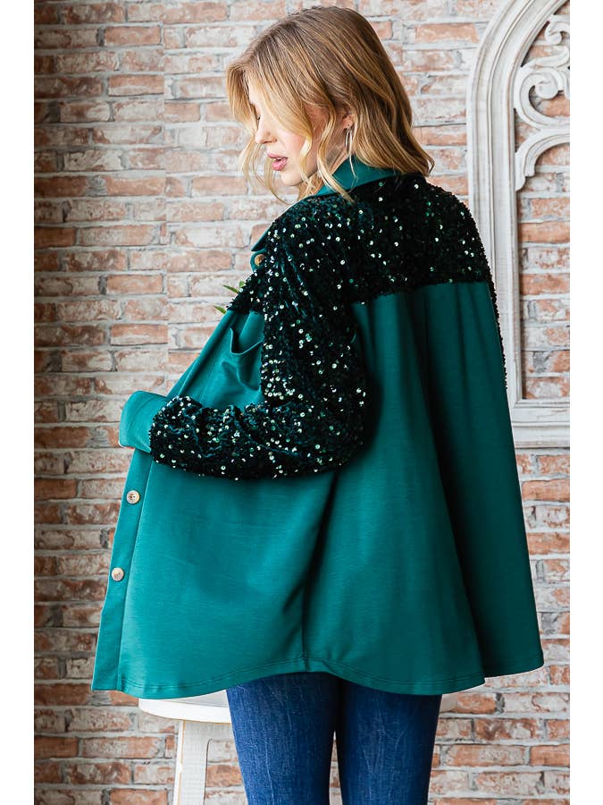 7th Ray - Wholesale Shirt Jacket/Shacket - Women's - Sequin Contrast Knit Shacket for Women T5353