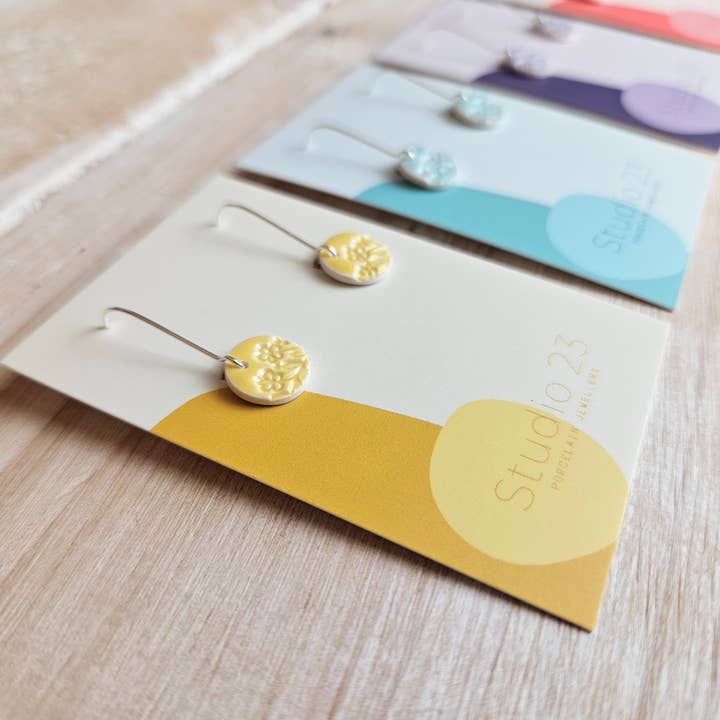 Drop Circle Embossed Earring Pair for wholesale by Studio 23 Ceramics